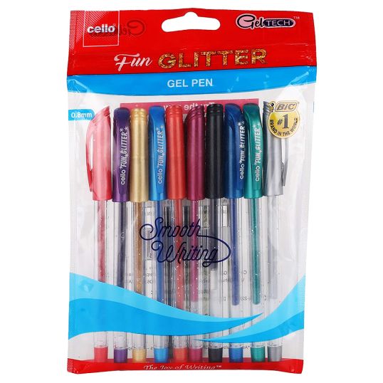 CELLO GLITTER SPARKLE PEN ASSORTED 0.8MM 10'S