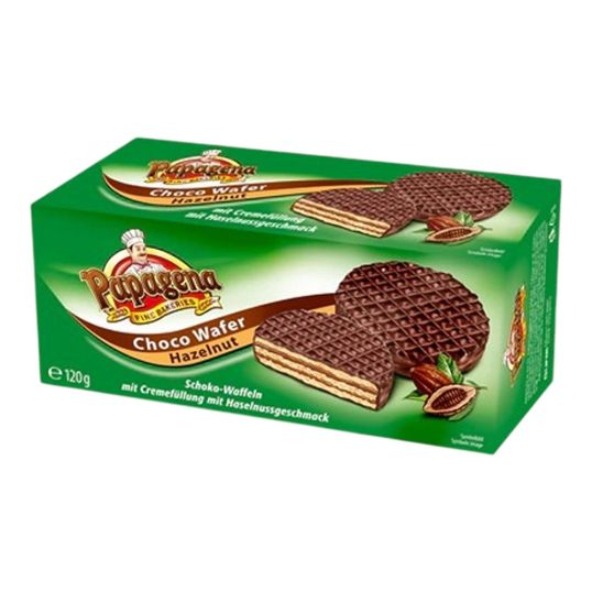 PAPAGENA CHOCOLATE WAFERS WITH HAZELNUT FLAVOURED CREAM FILLING 120 GMS