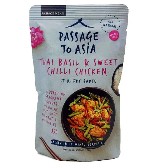 PASSAGE FOODS THAI BASIL & SWEET CHILLI STIRFRY SAUCE MED GLUTEN FREE 200GMS