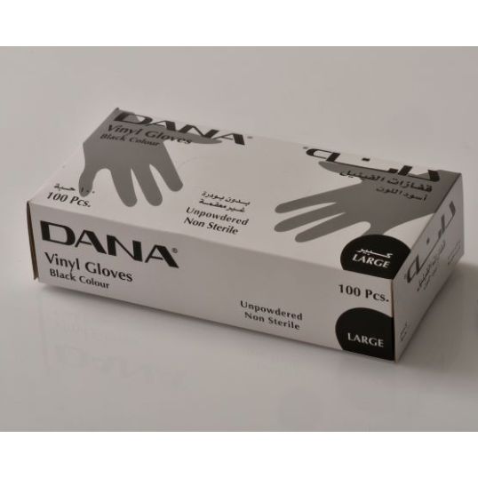 DANA BLACK VINYL GLOVES LARGE W/O POWDER 100`S