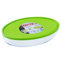 PYREX COOK & STORE XL OVAL ROASTER W/GREEN LID