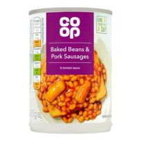COOP BAKED BEANS SAUSAGES IN TOMATO SAU 400 GMS (CONTAINS PORK)