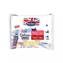 BUTCHER'S DELICIOUS 2 CHICKEN WITH LIVER AND 2 CHICKEN WITH BEEF DINNERS 4X100 GMS