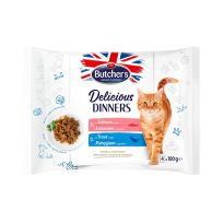 BUTCHER'S DELICIOUS CAT CHUNKS IN JELLY WITH SALMON TROUT DINNER 4X100 GMS
