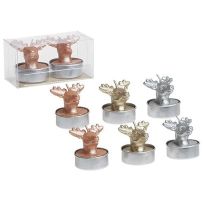 PMS SET OF 2 DEER TEA LIGHTS IN PVC BOX 3 ASSORTED COLOURS