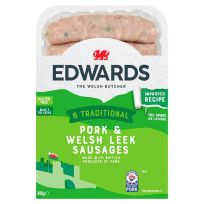 EDWARDS PORK AND LEEK SAUSAGES 400 GMS (CONTAINS PORK)