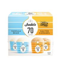 JUDES LOW CALORIE VANILLA BEAN AND SALTED CARAMEL ICE CREAM MINI POTS 4X95ML