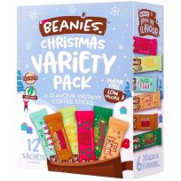 BEANIES CHRISTMAS VARIETY PACK 12 FLAVOURED INSTANT COFFEE STICKS 24 GMS