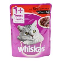 WHISKAS WITH BEEF IN GRAVY POUCH 85 GMS