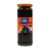 AMERICAN GARDEN PITTED BLACK OLIVES IN BOTTLE 450 GMS