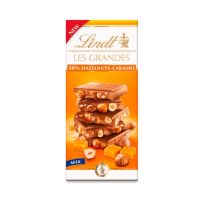 LINDT LES GRANDES HAZELNUT AND CARAMEL MILK CHOCOLATE 150 GMS