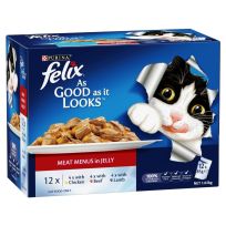 FELIX AS GOOD AS IT LOOKS MEAT MENUS IN JELLY ADULT WET CAT FOOD 12X85 GMS